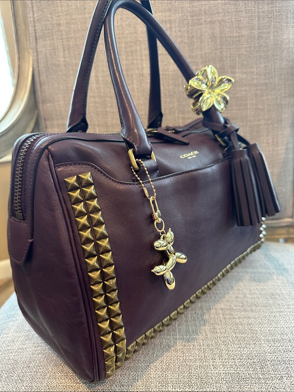 Coach Legacy Studded Haley Satchel. Plum/purple .Style 26404 - Picture 5 of 16